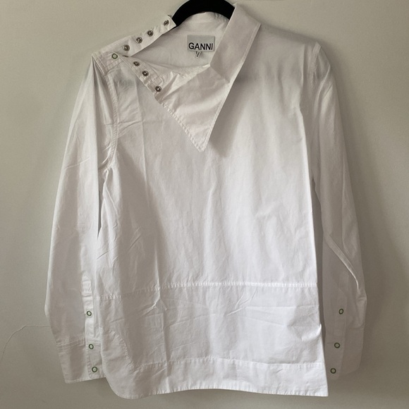 NWOT Ganni White Asymmetric Collar Shirt - Picture 4 of 12